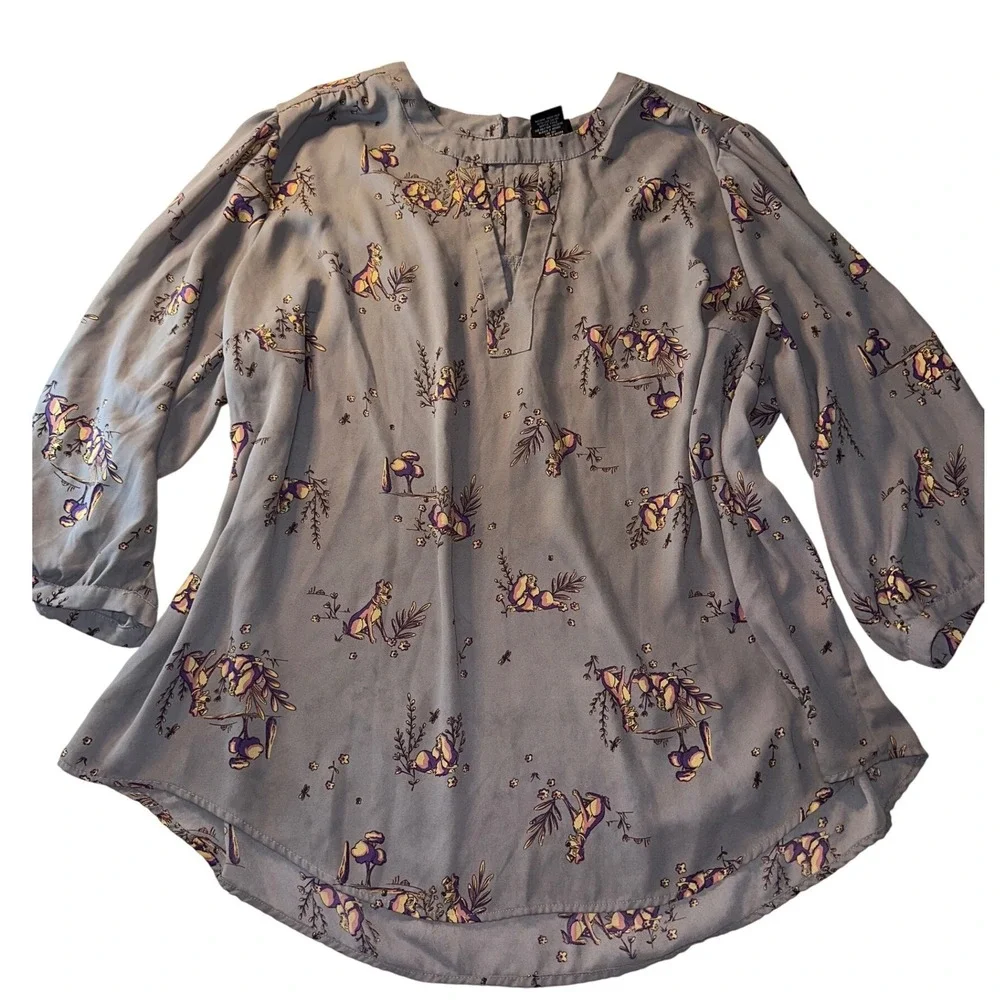 Disney Lady and the Tramp Grey Floral Print Blouse Plus Size 3 3XL 3/4 Sleeve